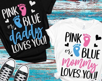 Archivos SVG PNG para revelar el sexo del bebé en rosa o azul: Diseño "Mamá/Papá te ama" (Descarga digital)