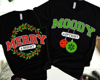 Funny Christmas Couple SVG PNG: Moody & Bright matching design files (Digital Download)