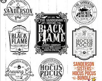 Sanderson Sisters SVG Bundle, Black Flame Candle, Brewing Co, Hocus Pocus Svg, Apothecary Svg, Brewing Co, Sublimation, Bestseller
