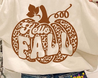 Hallo Herbst Leopard Kürbis SVG PNG: Retro Herbst Vibes (Digitaler Download)