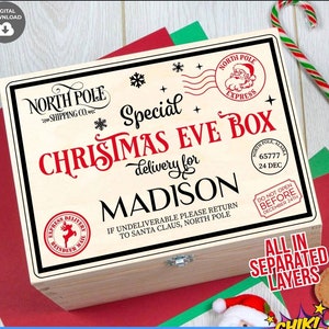 Cajón de Nochebuena Svg, Png Dxf Eps Jpg, Diseños de paquetes navideños, Reno, Copos de nieve, North Pole Shipping Co, Cricut, Silhouette