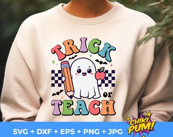 Bus eller lär SVG PNG: Retro Halloween-läraredesign (digital nedladdning)
