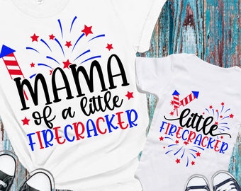Mama & Little Firecracker SVG PNG: Vaterländischer 4. Juli Design Cut Files (Digitaler Download)