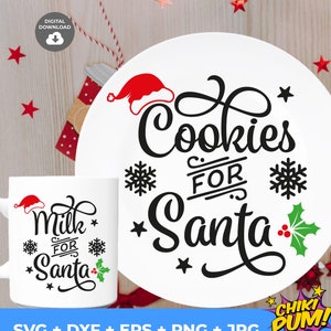Cookies for Santa SVG, Milk for Santa Svg, Christmas SVG, Santa svg, Christmas plate svg, 2 Digital files included