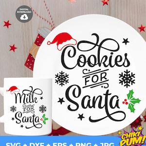Biscoitos para o Papai Noel SVG, Leite para o Papai Noel SVG, Natal SVG, Papai Noel SVG, Prato de Natal SVG, 2 arquivos digitais incluídos