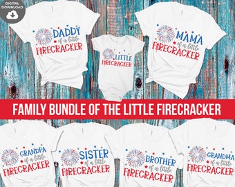Little Firecracker Family Bundle SVG PNG: 4th July Patriotic Shirts Cut Files (Digital Download)