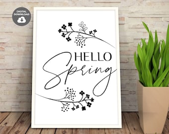 Hello Spring Svg, Spring Svg, Floral Frame Svg, Wood Sign Svg, Botanical Svg, Farmhouse Sign Svg, Spring Sign Svg, Spring Quote Svg