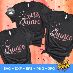 Mis Quince Squad SVG PNG Bundle: Quinceanera T-Shirt Design Cut Files (Digital Download)