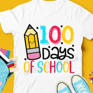 100 giorni di scuola SVG PNG: design per maglietta, file di taglio per insegnante (download digitale)