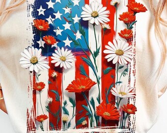 Floral American Flag PNG: 4th of July Sublimation (Digital Download)