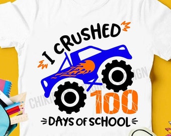 100 Days of School Monster Truck SVG PNG, T-shirt Design Cut Files (Digital Download)