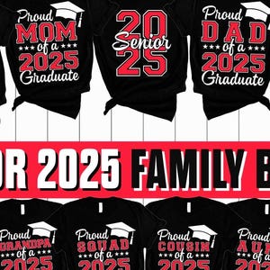 Paquete SVG de familia orgullosa de graduado 2025, SVG de familia de último año, paquete SVG de graduación, SVG de estudiante de último año orgulloso, Clase de 2025 PNG, Graduado rojo