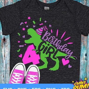 Dinosaurier Geburtstagskind 4 SVG, Viertes Geburtstagskind T-Shirt Design, 4 Jahre T-Rex Shirt Design SVG Cricut Schnitt Datei, PNG für Sublimation / DTF