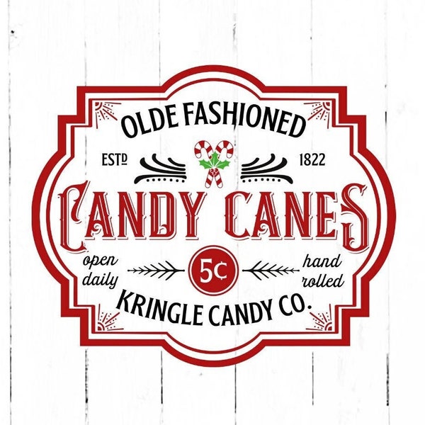 Kringle Candy Co, Svg de cannes de bonbon à l'ancienne, Noël signe Design SVG, décoration de ferme maison, dictons de Noël, fichiers pour Cricut, SVG, PNG