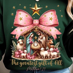 Greatest Gift of all PNG, Bow Nativity Png, Coquette Christmas Sublimation, Christian Coquette PNG, Jesus Manger Png, Bow Manger Png