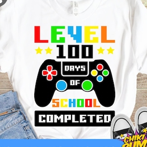 Niveau 100 dagen school voltooid SVG, 100 dagen jongensshirt SVG, 100 dagen school SVG, 100 dagen gamerboy