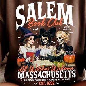 Salem Book Club PNG: Witchy Halloween Shirt Design Png 300dpi Ready To Print Sublimation/DTF (Digital Download, 300dpi)