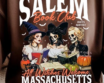 Salem Book Club PNG: Witchy Halloween Shirt Design Png 300dpi Ready To Print Sublimation/DTF (Digital Download, 300dpi)