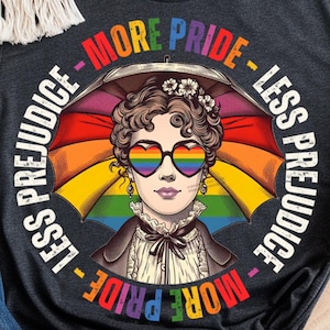 Plus de fierté, moins de préjugés png, Design de t-shirt LGBT, Jane Austen png, fier allié png, Pride Month png, Soutenir les personnes Lgbt Png Sublimation