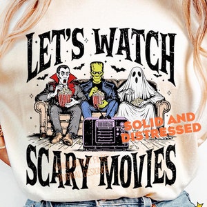 Veamos películas de miedo Png, Halloween retro Png, Halloween divertido, Monstruo Png, Halloween de tendencia, Descargas digitales, Camiseta de Halloween Png