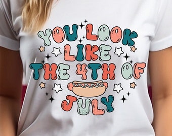 Divertido diseño de perrito caliente para el 4 de julio en formato SVG y PNG: Diseño para camiseta del Día de la Independencia (Descarga digital)