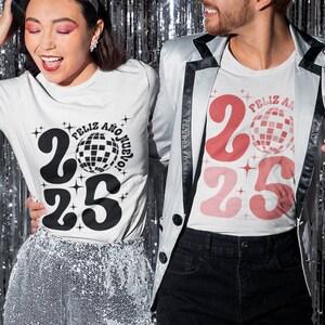 Feliz Año Nuevo 2025 Svg, chemise du nouvel an espagnol Svg Png, rétro nouvel an 2025, Groovy, feliz ano nuevo 2025 svg