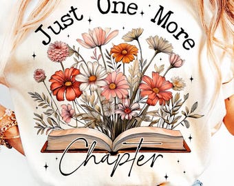Boeken en bloemen, png-bestand: nog één hoofdstuk sublimatieontwerp (digitale download)