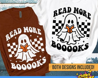 Read More Booooks SVG Png, Retro Ghost SVG, Trendy Halloween PNG, Teacher Halloween, Funny Halloween, Ghost Reader, Cut Files & Sublimation