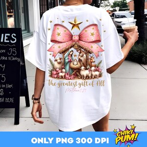 Greatest Gift of all PNG, Bow Nativity Png, Coquette Christmas Sublimation, Christian Coquette PNG, Jesus Manger Png, Bow Manger Png