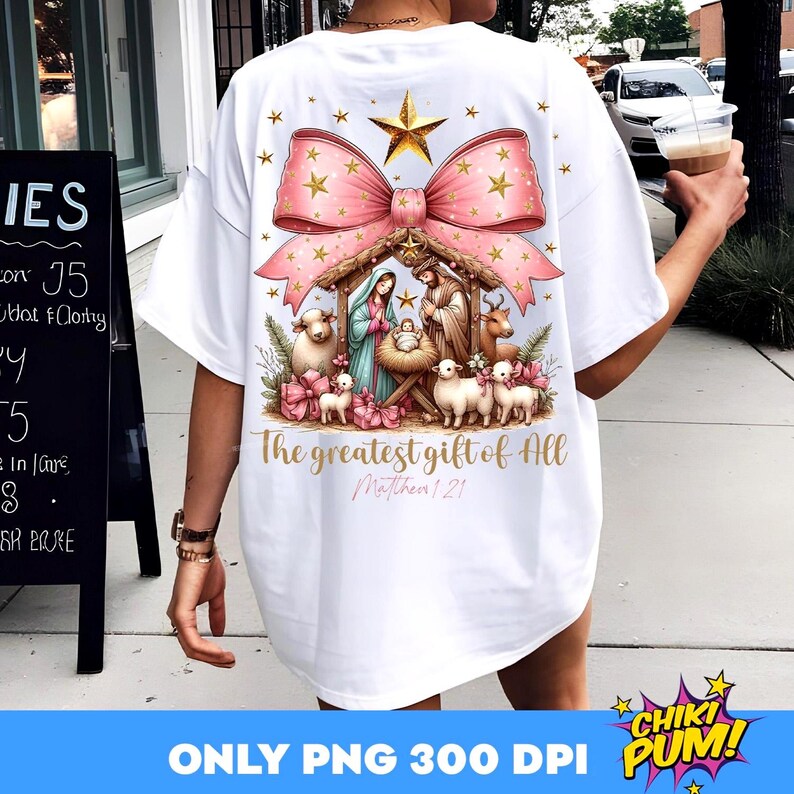 Greatest Gift of all PNG, Bow Nativity Png, Coquette Christmas Sublimation, Christian Coquette PNG, Jesus Manger Png, Bow Manger Png