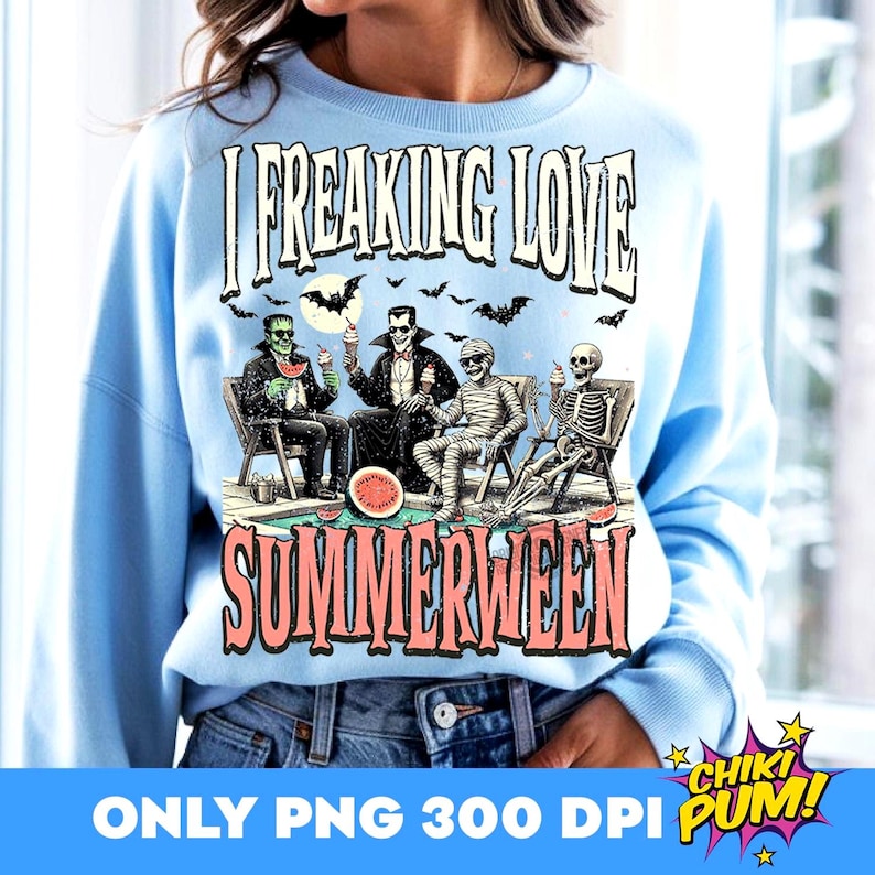 I Freaking Love Summerween PNG, Summer Halloween png, Funny Halloween Shirt Png, Horror Characters Png, Halloween in Summer Digital Png