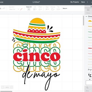 Peut inclure: Un design num&eacute;rique avec un sombrero et le texte "Cinco de Mayo". Le design utilise les couleurs rouge, vert, jaune et noir. Le texte "Cinco" est en gras, en forme de bulle, et "de mayo" est en cursive.