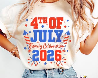 Celebração Familiar do 4 de Julho de 2026 em SVG e PNG: Design Patriótico para Camiseta (Download Digital)
