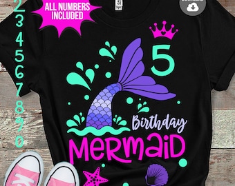 Mermaid birthday svg, Mermaid Tail svg, Mermaid girl svg, Mermaid Party Tshirt