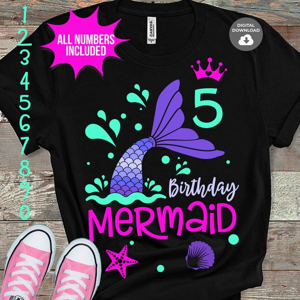 Mermaid birthday svg, Mermaid Tail svg, Mermaid girl svg, Mermaid Party Tshirt