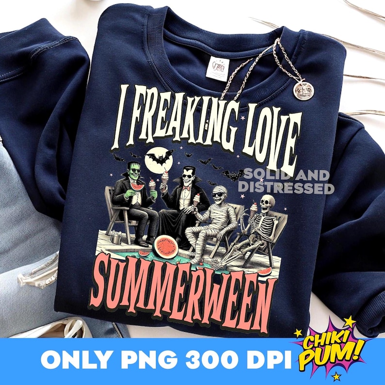 I Freaking Love Summerween PNG, Summer Halloween png, Funny Halloween Shirt Png, Horror Characters Png, Halloween in Summer Digital Png