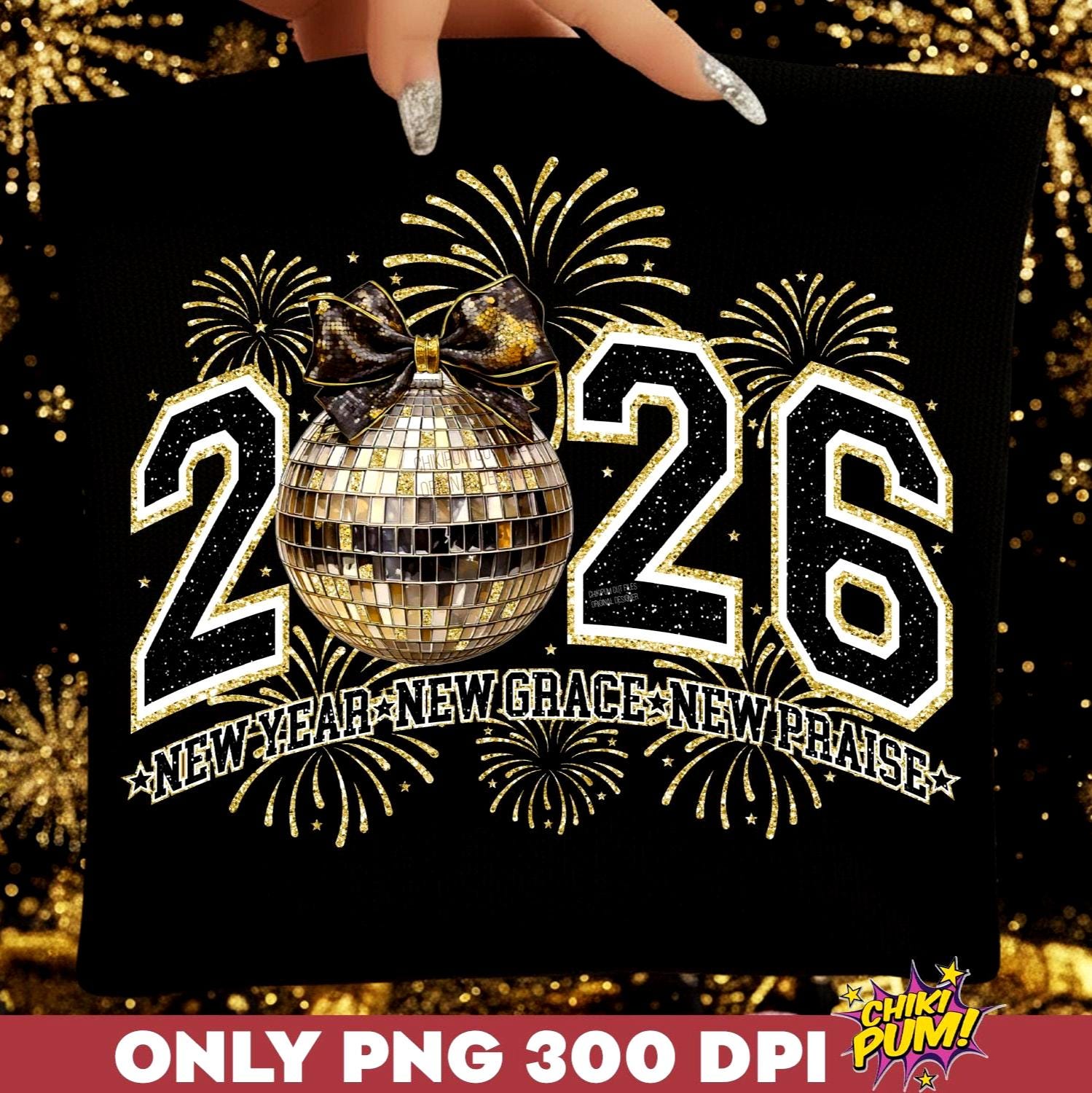 Happy New Year 2026 PNG: Glitter Christian Design Sublimation/dtf