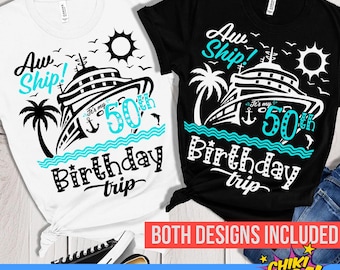 É a minha viagem de aniversário de 50 anos em SVG e PNG: Designs de camisetas em preto e branco para cruzeiro, prontos para sublimação/DTF (Download Digital)