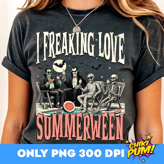 I Freaking Love Summerween PNG, Summer Halloween png, Funny Halloween Shirt Png, Horror Characters Png, Halloween in Summer Digital Png