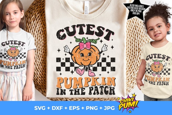 Cutest Pumpkin In The Patch SVG, Distressed Png, Retro Pumpkin Png, Fall Svg, Girl Halloween svg, Thanksgiving Png and Svg Files For Cricut