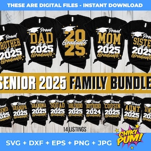 Paquete de graduación 2025 SVG PNG, orgullosa familia graduada Svg Cricut Silhouette, imagen de graduado 2025, familia senior Svg, clase de 2025 Svg Png