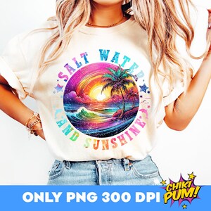 Salt Water And Sun Shine Png, Sublimation Design, Neon Summer Png, Retro Beach, Tropical Png, T-Shirt Design, Instant Download Png, DTF PNG