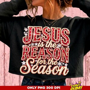 Jesus Reason for the Season PNG: Retro Polka dot Christmas Rhinestone Christian PNG, Jesus Quote Sublimation, Faith Shirt Design (Digital)
