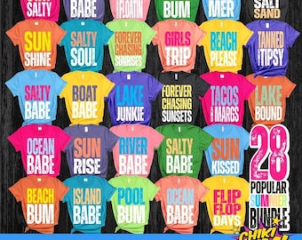 Summer Vacation 2026 Png, Summer Beach Life PNG Bundle: Trendy Neon Designs (Digital Download, 28 Files)