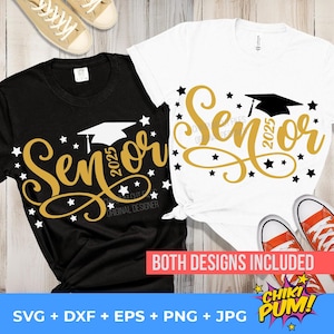 シニア 2025 Tシャツ デザイン PNG、2025 年卒業クラス SVG、卒業キャップ シニア 2025 SVG カット ファイル、卒業 PNG ファイル昇華 DTF