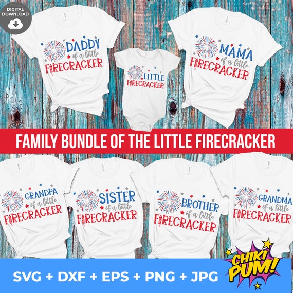 Little Firecracker Family Bundle SVG PNG: 4th July Patriotic Shirts Cut Files (Digital Download)
