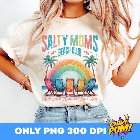 Salty Moms Beach Club PNG: Retro Summer Design PNG 300dpi File Ready To Print Cricut/Silhouette Iron On/Sublimation/DTF (Digital Download)