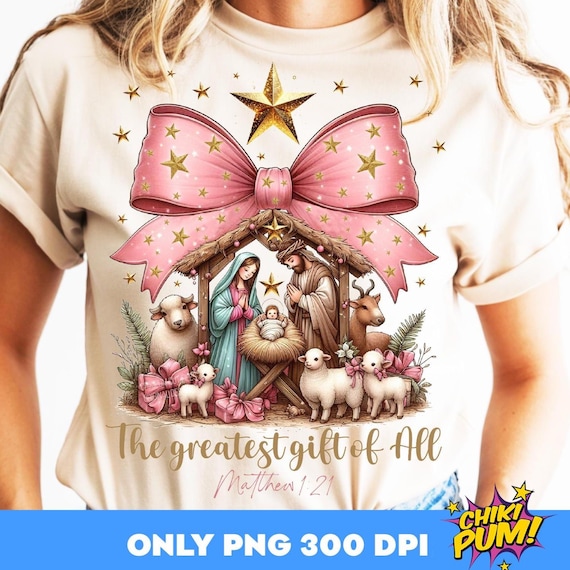 Greatest Gift of all PNG, Bow Nativity Png, Coquette Christmas Sublimation, Christian Coquette PNG, Jesus Manger Png, Bow Manger Png