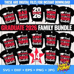 Bundle for the proud 2026 Graduate Family - T-shirt Red&White designs - SVG PNG 300dpi cut files for Cricut/Silhouette - HTV sublimation dtf