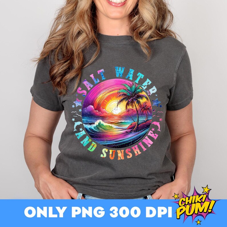 Salt Water And Sun Shine Png, Sublimation Design, Neon Summer Png, Retro Beach, Tropical Png, T-Shirt Design, Instant Download Png, DTF PNG